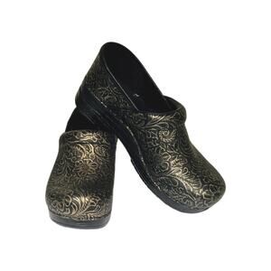 Dansko Professional Antique Tooled Brown Leather Clog Shoes